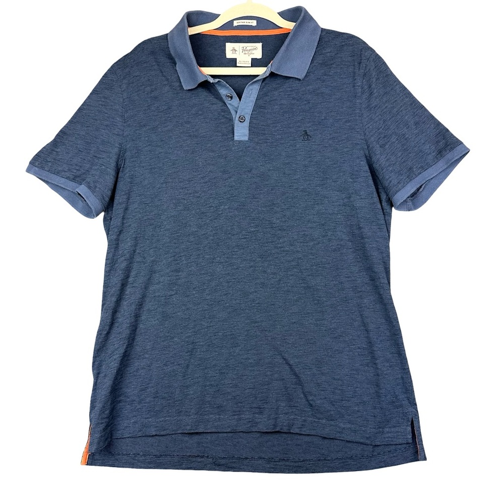 Original Penguin Blue Heritage Slim Fit Polo Casual Cotton Shirt Short Sleeve XL